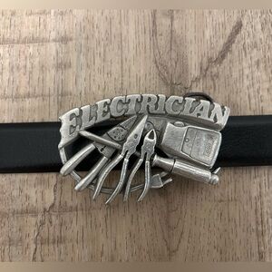 Vintage 1991 Silver tone Electrician Belt Buckle novelty workwear electrical